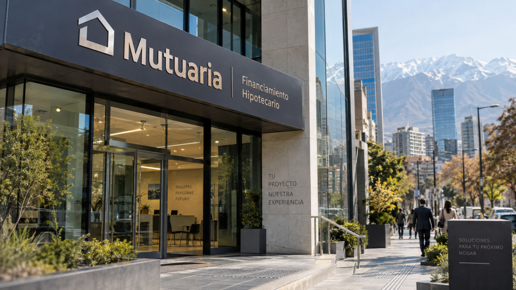 Fachada de una oficina de mutuaria de financiamiento hipotecario en Santiago