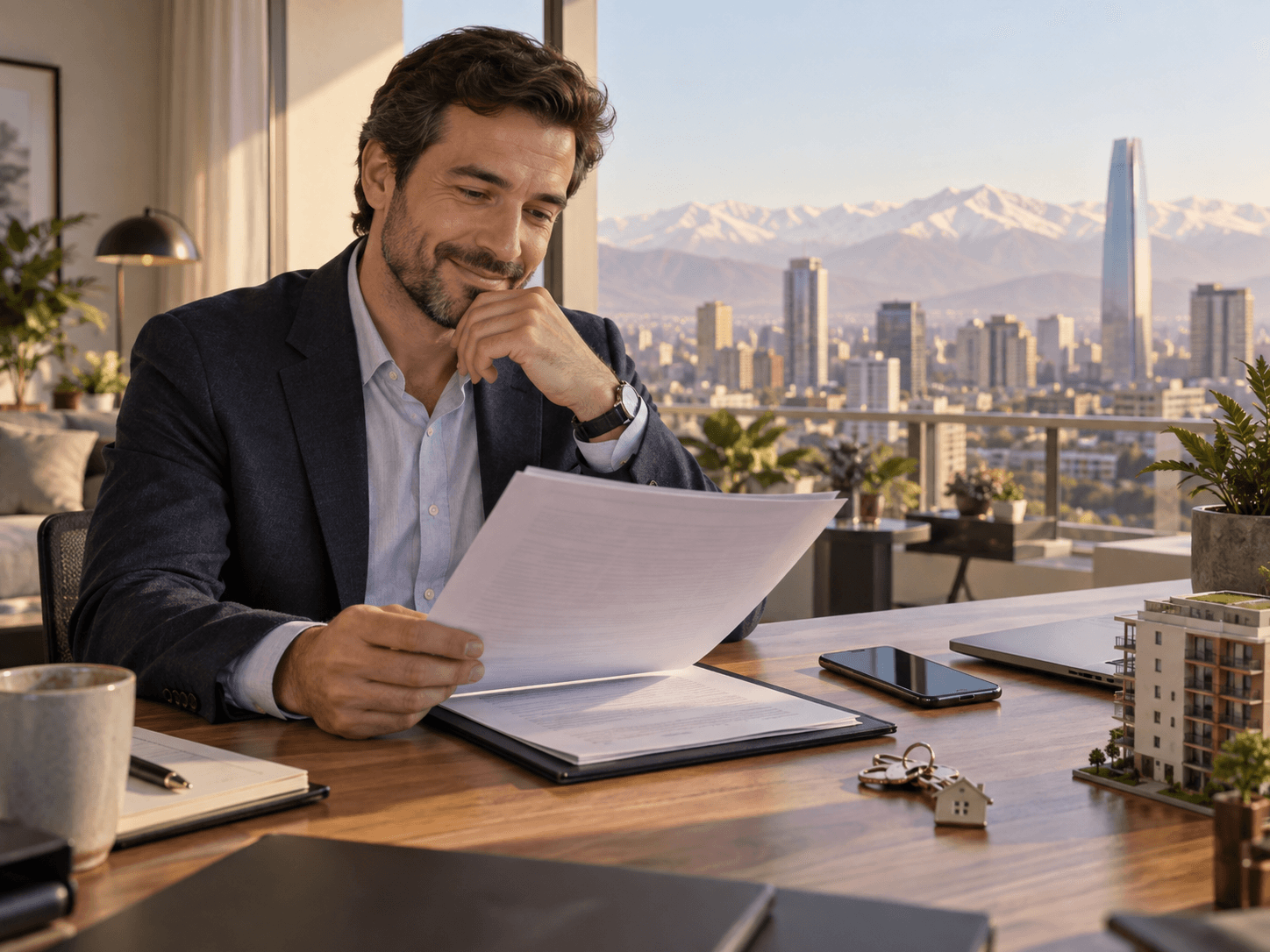 Inversionista analizando la venta de una propiedad y beneficio de 8000 UF en Chile