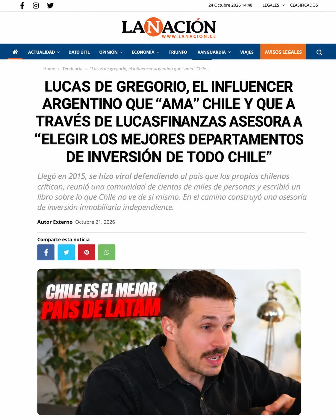 La Nación_ Influencer Argentino Ama Chile